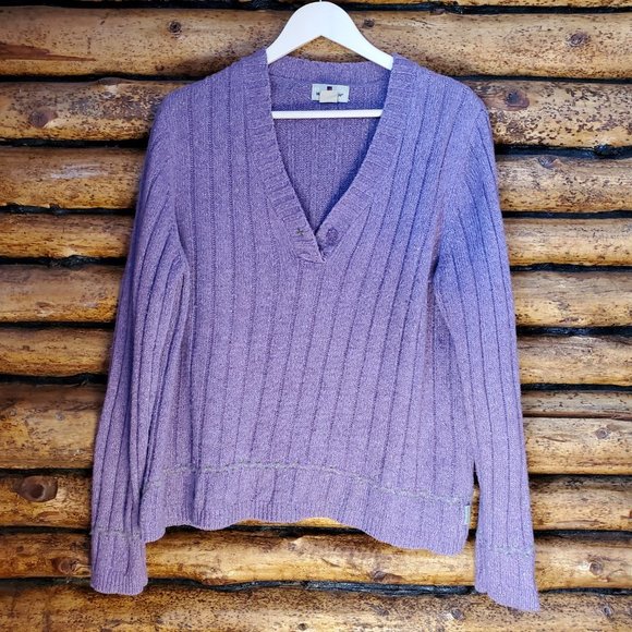 Woolrich Devan Henley Knit V-Neck Wool Sweater with Button Sz Large - Picture 2 of 10